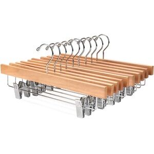 Natural Wood & Chrome Clip Hangers - 12 Pack
